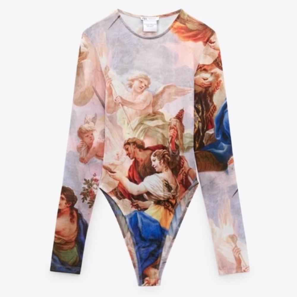 NWT Zara printed tulle long sleeve bodysuit Luca Giordano print